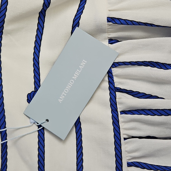 ANTONIO MELANI A-Line Flowy Maxi Skirt: White W/Blue Rope/knots: Size- 14 - Picture 9 of 16